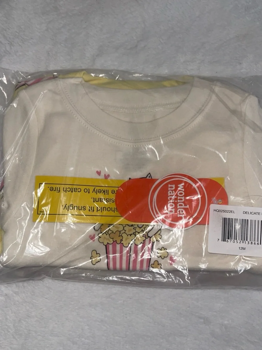 wonder nation Yellow & Pink Popcorn and Kitty Pajama Set